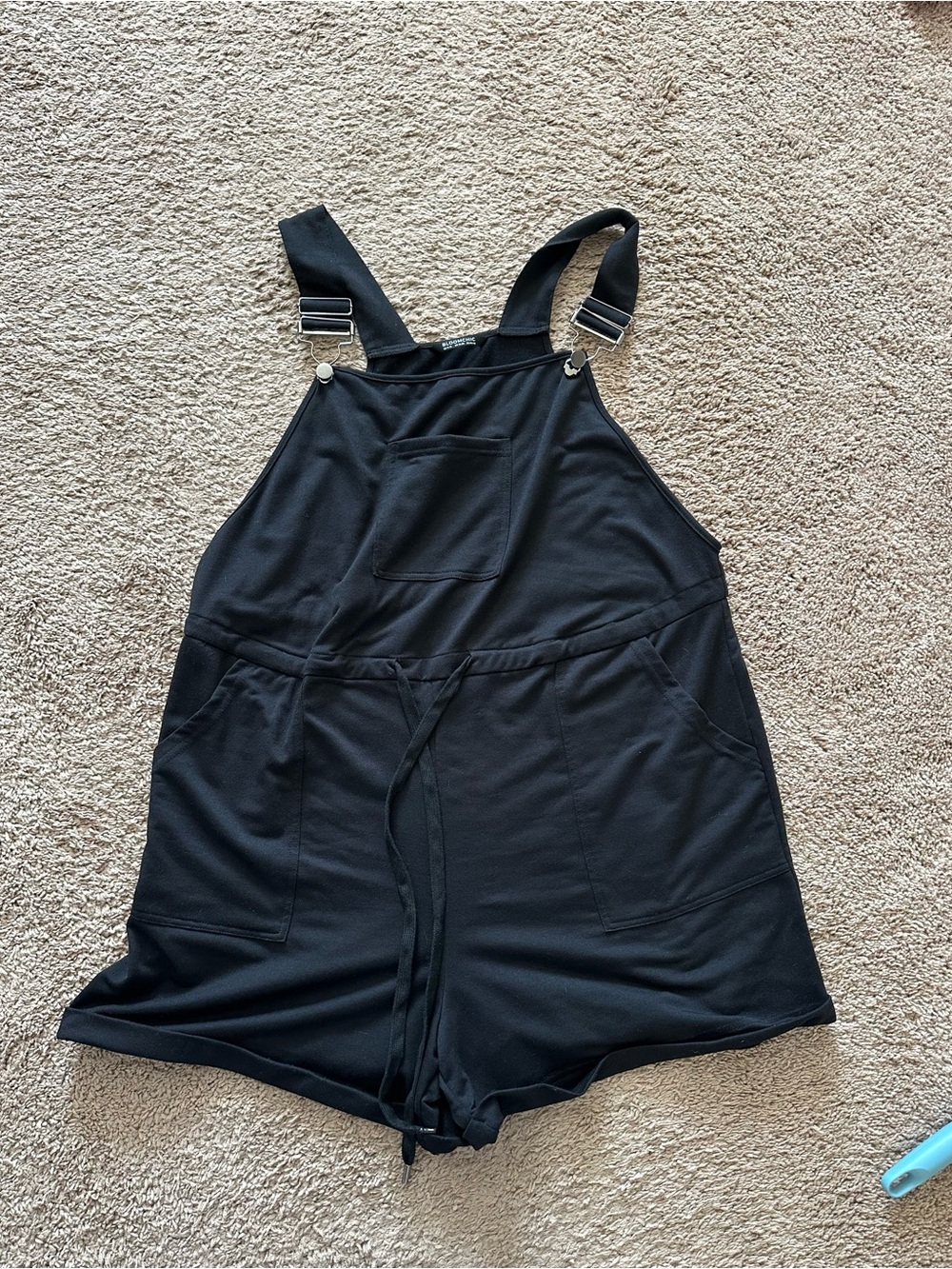 Bloomchic Black Solid Pocket Drawstring Overall Romper Size 14-16